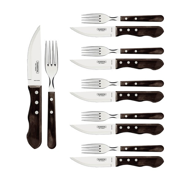 Tramontina Steakbesteck Set, bestehend aus Steakmessern und Gabeln mit Holzgriffen