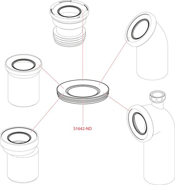 Schematische Darstellung einer Dichtung für diverse Rohranschlüsse und Siphons.