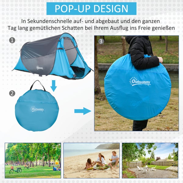 Outsunny Pop up Zelt für 1-2 Personen, Campingzelt für 3 Jahreszeiten, 220 x 108 x 110 cm, Polyester, Glasfaser, Blau+Grau