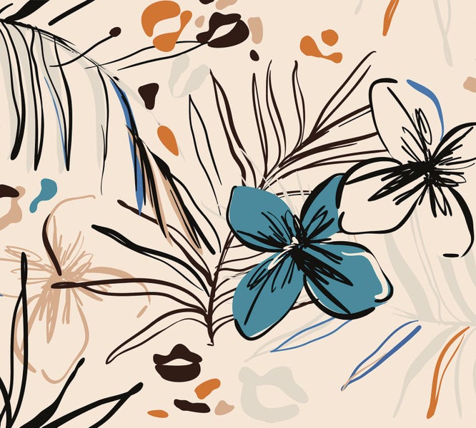 Grafisches Muster mit Blumen- und Blattelementen