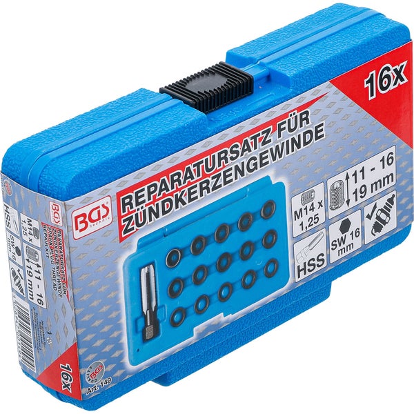 BGS Reparatursatz für Zündkerzengewinde M14 x 1,25 mm 16tlg. - 149