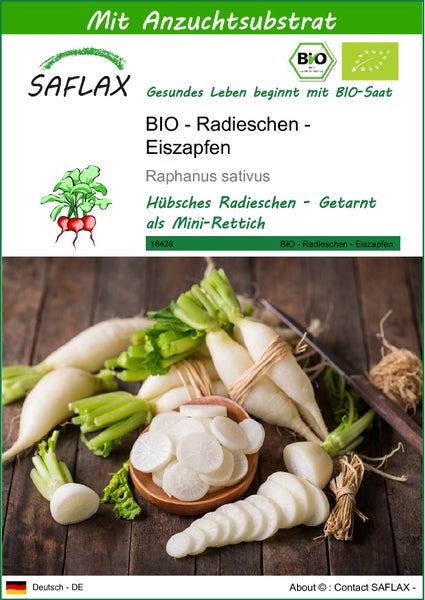 SAFLAX  - BIO - Radieschen - Eiszapfen - Raphanus sativus - 100 Samen - Mit keimfreiem Anzuchtsubstrat