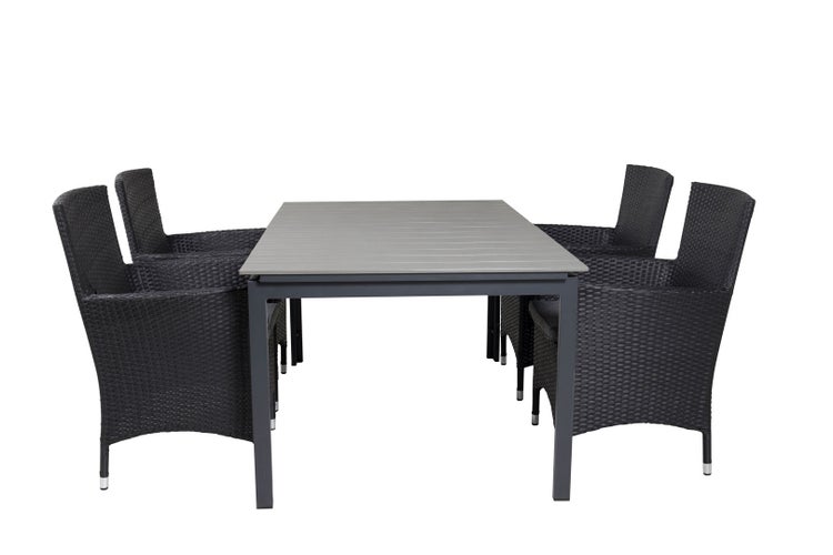 Levels Gartenset Tisch 100x160/240cm und 4 Stühle Malin schwarz, grau. 100 X 160 X 75 cm