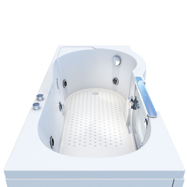 Weisse Badewanne mit Massagedüsen und Haltegriff