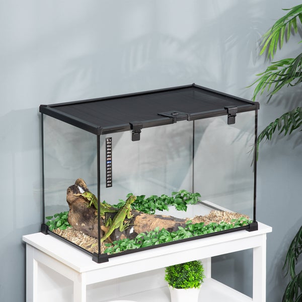 PawHut Reptile Box, 50L x 30B x 35H cm, Glas, Metall, Schwarz