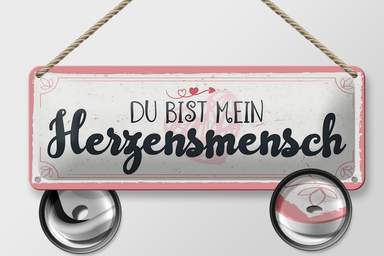 Blechschild Spruch 27x10cm Du bist mein Herzensmensch Dekoration
