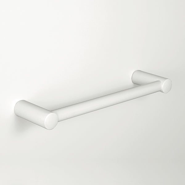 Weißer Haltegriff für das Badezimmer aus Metall.