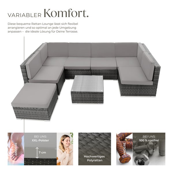 Rattan Lounge tectake Venedig mit Sicherheitsglasplatte für 6 bis 7 Personen grau