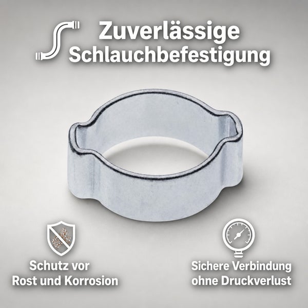 Eine Ohrklemme zur zuverlässigen Schlauchbefestigung, korrosionsbeständig für sichere Verbindungen ohne Druckverlust.