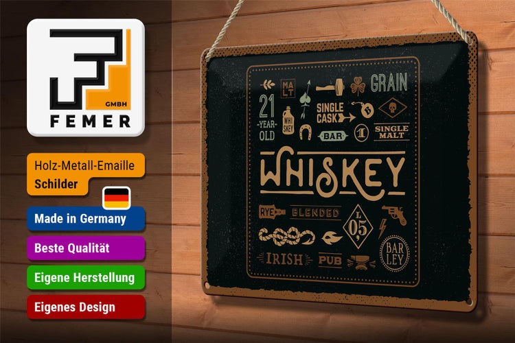 Blechschild Spruch Whiskey blended irish pub 30x20cm