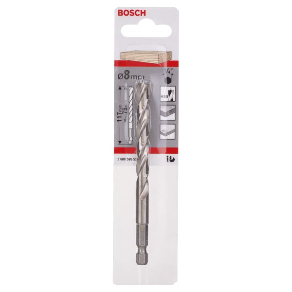 Bosch Holzspiralbohrer 1/4-Sechskantschaft 8 x 75 x 117 mm - 2608595523