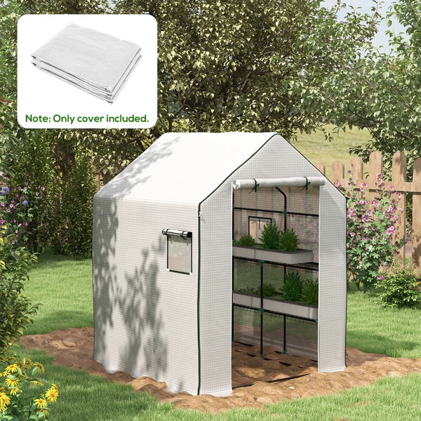 Outsunny Ersatzfolie Gewächshausfolie mit UV-Schutz, Seitenfenster, Rolltür, Ersatzabdeckung, PE-Folie für Tomatenhaus, Treibhaus, Weiß, 140 x 143 x 190 cm