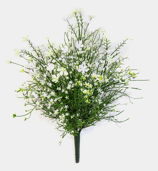 Künstlicher Busch mit weißen Blüten und grünen Stielen, dekorative Kunstpflanze.