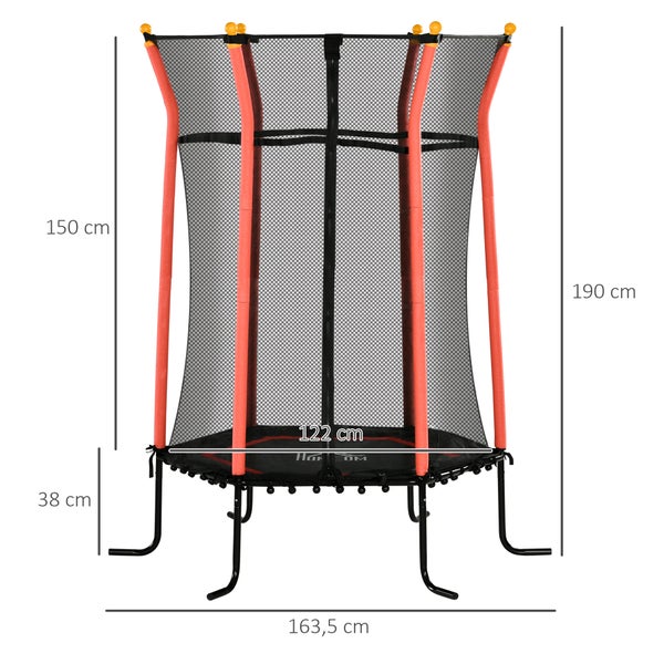 Trampolin mit Sicherheitsnetz und den Maßen 163,5 cm x 122 cm x 190 cm