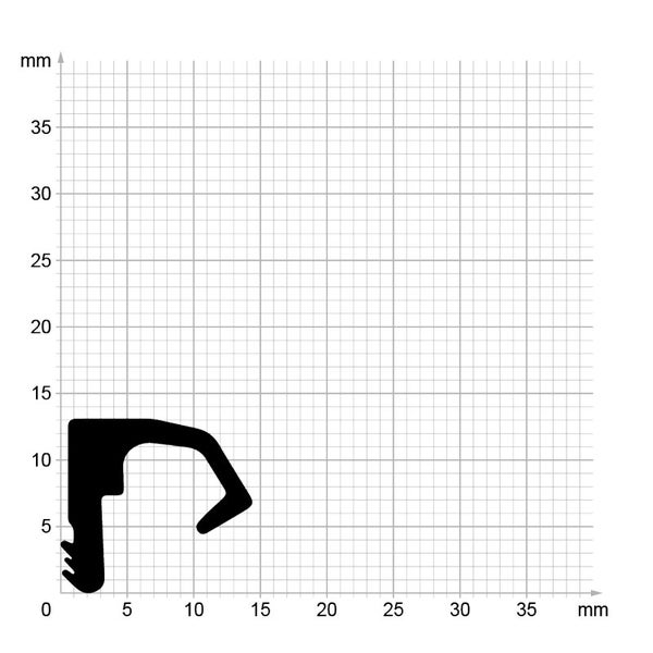 Maßzeichnung eines Dichtungsprofils auf Millimeterpapier zur Darstellung der Querschnittsform und Größe.