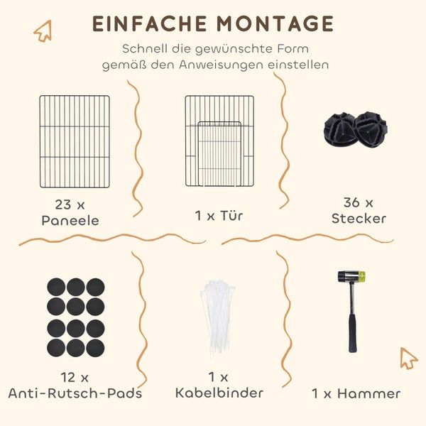 PawHut Freigehege für Kaninchen, Kleintiergehege Freilaufgehege, Meerschweinchen Gehege, Kleintiergehege aus Stahl, Gittergehege inkl. Tür, Indoor, 120 x 60 x 80 cm, Schwarz