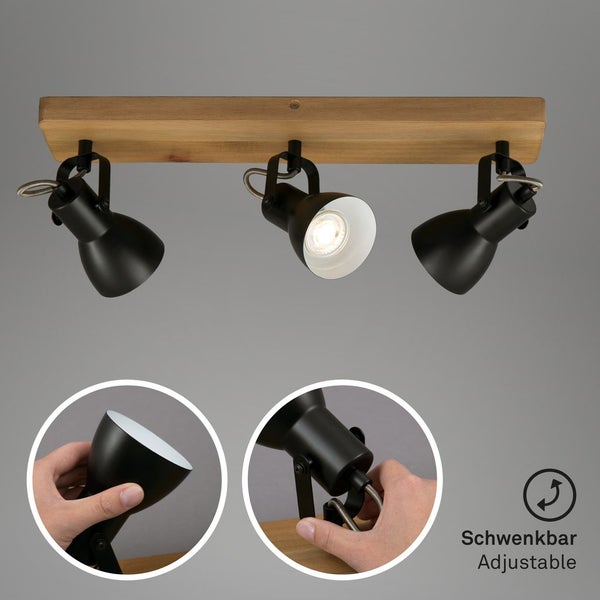 Deckenspot Retro dreh- & schwenkbar 3x GU10 35 W Holz-Metall schwarz Briloner