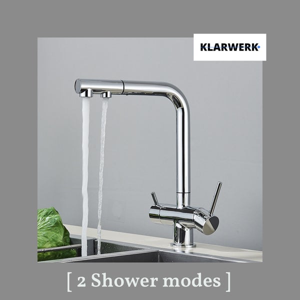 Felix | 3 Wege Premium Edelstahl ausziehbare Armatur | Chrom glänzend Osmose Wasserhahn Küche |Mischbatterie - 360 Grad | Filter 3 Anschlüsse