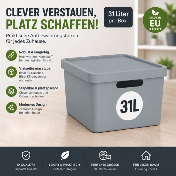 Plastard Aufbewahrungsbox mit Deckel 4er-Set 31 Liter in