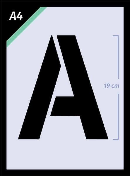 QBIX Großformat A4 Buchstaben-Vorlagen-Set - Komplettes Alphabet - Schrifthöhe von 19 cm