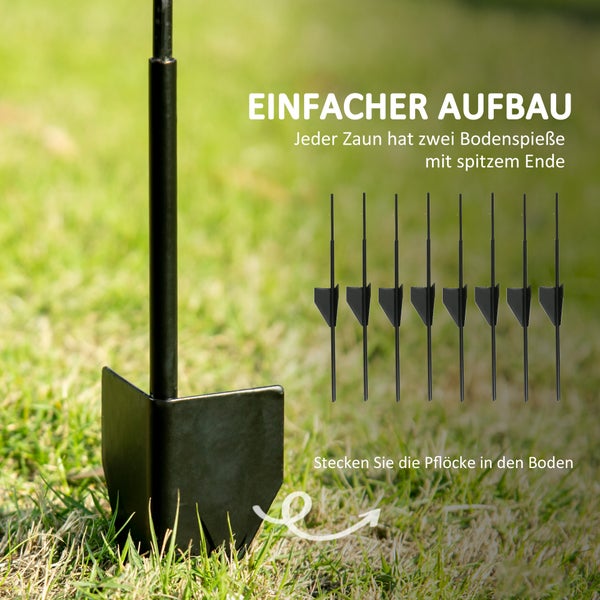 Outsunny 4er Set Gartenzaun, Dekorative Gitterzaun für Garten, Balkon, 3,48 x 1,1 m, Metall, Schwarz