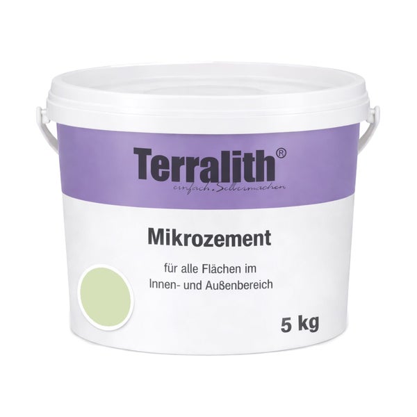 Terralith Mikrozement für den Innenbereich und Außenbereich im 5 Kilogramm Eimer.
