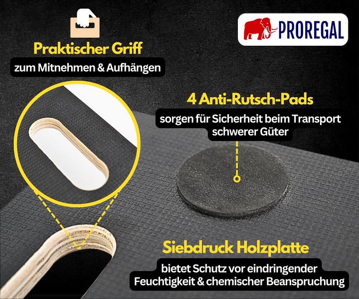 PROREGAL Mega Deal 8x Profi Transportroller mit 4 Rollen HxBxT 11,5 x 30 x 60 cm Traglast 200 kg Siebdruck Holzplatte Schwarz
