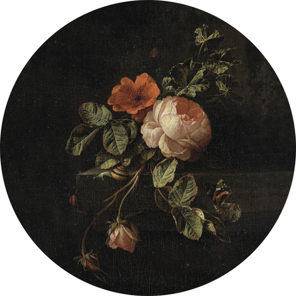 ESTAhome selbstklebende runde Tapete Blumenstillleben Dunkelrot und Schwarz - Ø 140 cm - 159014