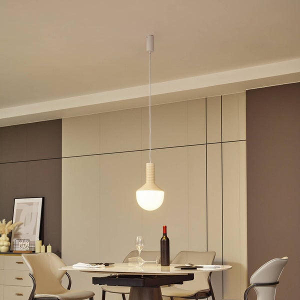 Lucande Pendelleuchte Florine (Design, Modern) in Creme aus Keramik (1 flammig E27) - Deckenlampe Esstischlampe Hängelampe Hängeleuchte Wohnzimmerleuchte