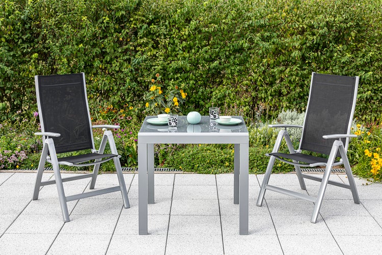 Carrara Gartenmöbelset 3tlg., Balkonausziehtisch, schwarz