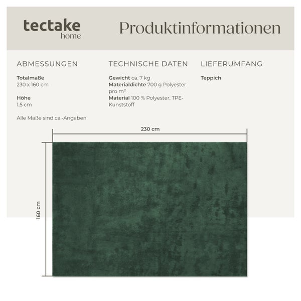 Kurzflorteppich tectake rutschfeste Unterseite verschiedene Größen und Farben 160 x 230 cm