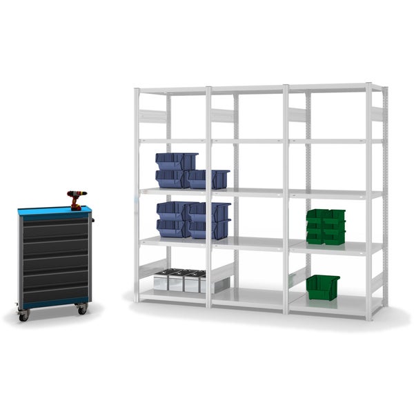 PROREGAL Fachbodenregal Stecksystem T-Profil Light-Duty Grundregal HxBxT 200 x 75 x 50 cm 5 Ebenen Fachlast 140 kg Beidseitig Nutzbar Lichtgrau