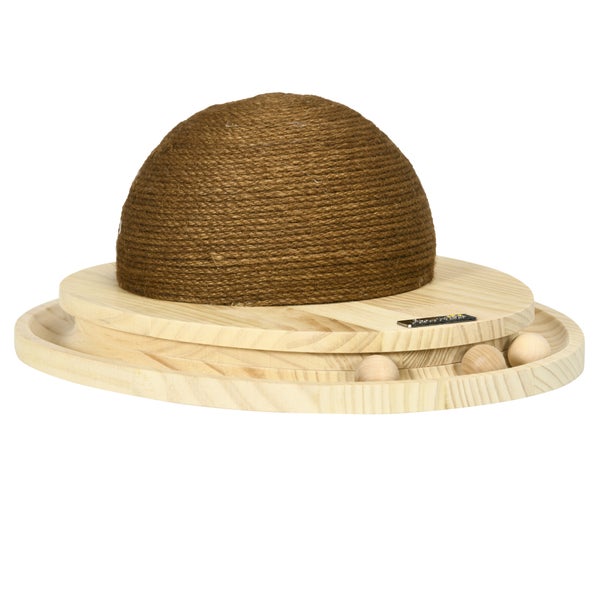 PawHut Interaktives Kratzspielzeug, 2-in-1-Design Katzenspielzeug mit Kugelbahn und Kratzbrett, Kratzmöbel für Katzen, Jute, Kiefernholz, Natur+Kaffee, 39,5 x 32,5 x 14,5 cm