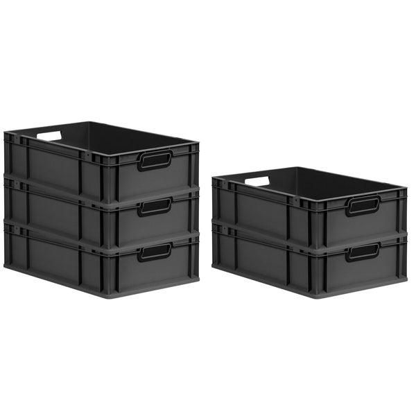 PROREGAL SuperSparSet 5x Eurobox NextGen Color, HxBxT 17x40x60cm, 34 Liter, Griffe schwarz offen, Schwarz, Eurobehälter, Transportbox, Transportbehälter, Stapelbehälter