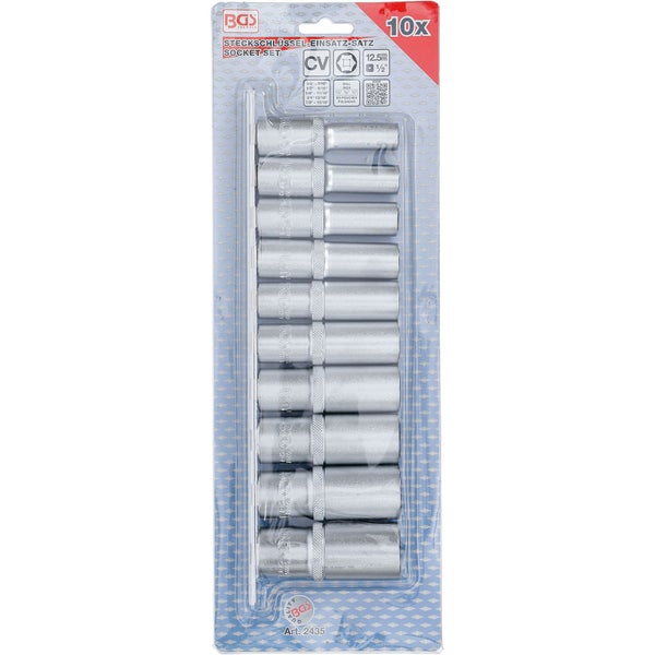 BGS Steckschlüssel-Einsatz-Satz Sechskant tief Antrieb Innenvierkant 12,5 mm (1/2) Zollgrößen 10tlg. - 2435