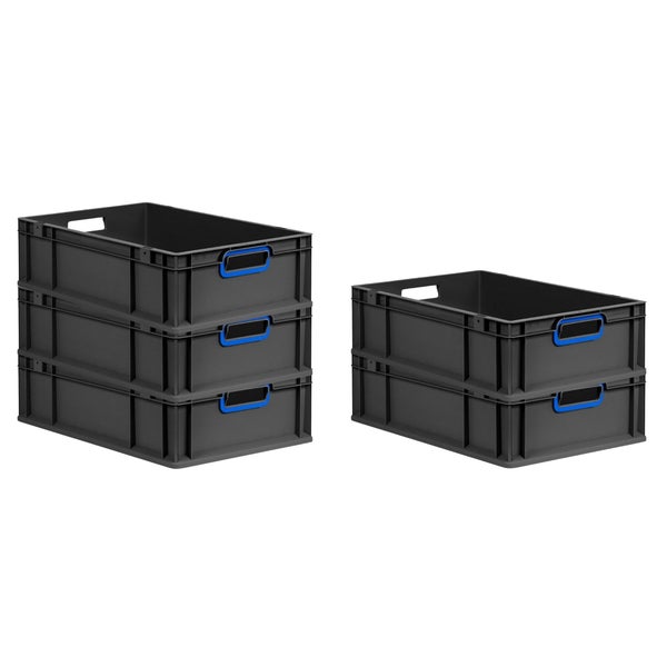 PROREGAL SparSet 10x Eurobox NextGen Color, HxBxT 17x40x60cm, 34 Liter, Griffe blau offen, Schwarz, Eurobehälter, Transportbox, Transportbehälter, Stapelbehälter