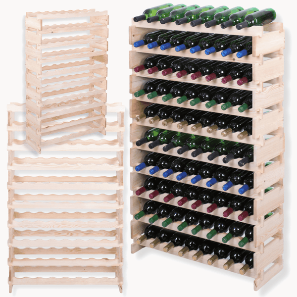 Weinregal VINOTECA FLEX PRO HxBxT 135x84x28cm 80 Flaschen auf 10 Ebenen Massives Kiefernholz Braun geölt