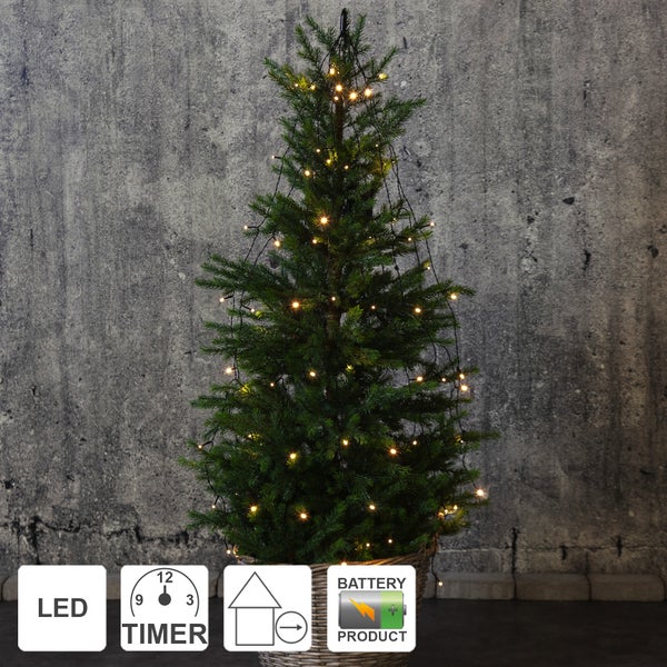 Künstlicher Weihnachtsbaum mit LED Beleuchtung und Timer im Korb