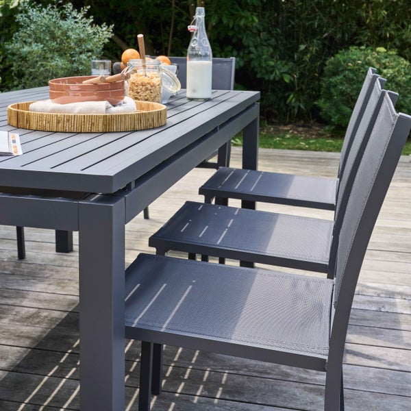 Gartenmöbelset mit ausziehbarem Aluminiumtisch und 8 Stühlen 240 x 90 x 76 cm - Oviala
