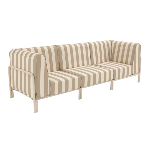 3-Sitzer Gartensofa mit gestreiften Polstern und Metallgestell.
