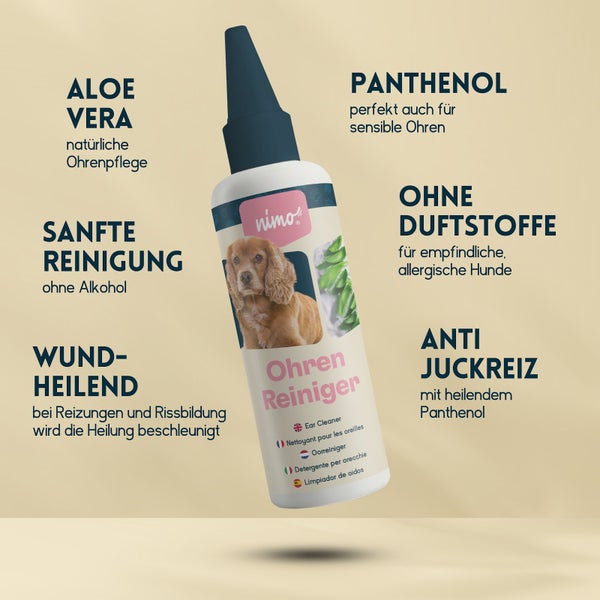 nimo® Ohrenreiniger • für Hunde, Katzen und Haustiere mit Aloe Vera und Panthenol