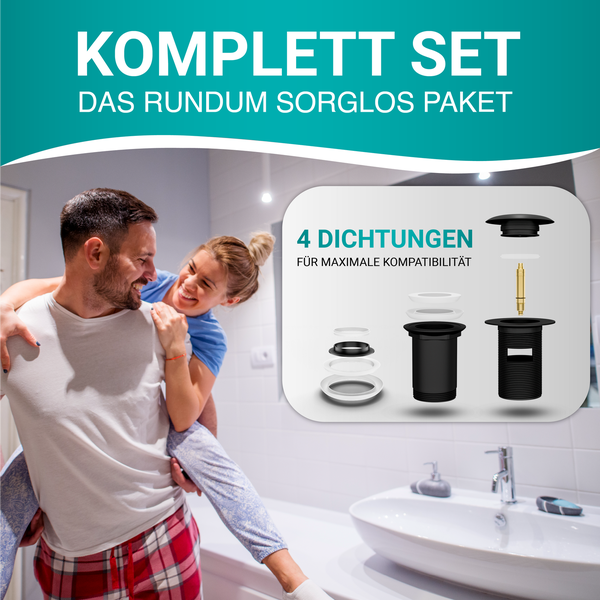 Engelbach® Universal Waschbecken Ablaufgarnitur - Pop up Ablaufventil mit und ohne Überlauf inklusive Einbauanleitung
