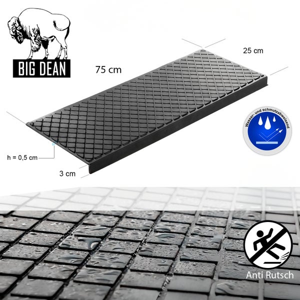 BigDean 10 Stück Stufenmatten aus Gummi – 75 x 25 cm – Outdoor Treppenstufenmatten – Anti Rutsch Gummimatten Karo Design