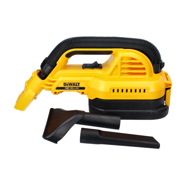 DeWalt Akku-Handsauger 18 Volt mit flexiblem Saugschlauch, Fugendüse und Polsterdüse.