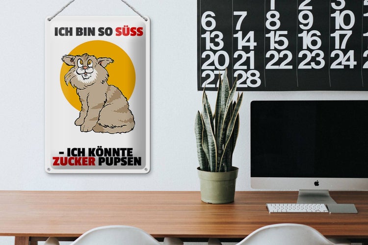 Blechschild Spruch 20x30cm Bin süß könnte Zucker pupsen (Katze)