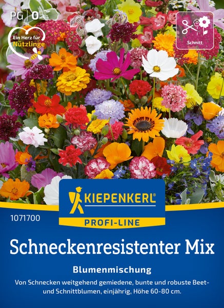 Blumenmischung Schneckenresistenter Mix von Kiepenkerl Profi-Line als Saatgutpackung mit vielfältigen Sommerblumen für Beet und Schnitt.