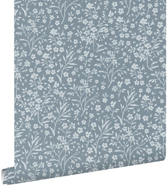 ESTAhome Tapete Blumen Graublau - 50 x 900 cm - 139885