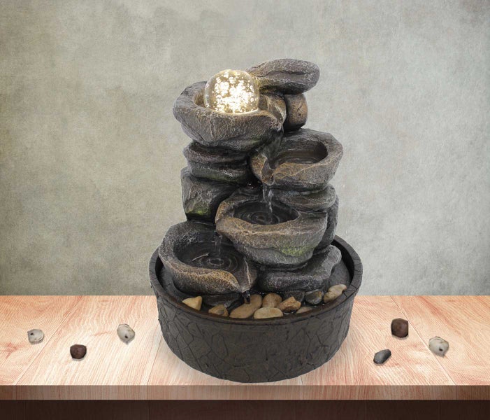 Zimmerbrunnen Tischbrunnen FoCascate graubraun Led 26 cm 10974