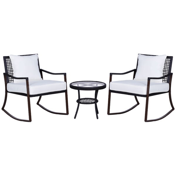 Outsunny Schaukelstuhl Set, Sitzgruppe, mit Kissen, B65,5 x T76 x H82,5cm, Rattan, Braun