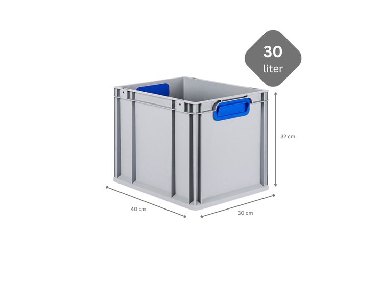 PROREGAL Spar Set 4x Eurobox Nextgen Color HxBxT 32 x 30 x 40 cm 30 Liter Griffe Blau Geschlossen Glatter Boden Eurobehälter Transportbox